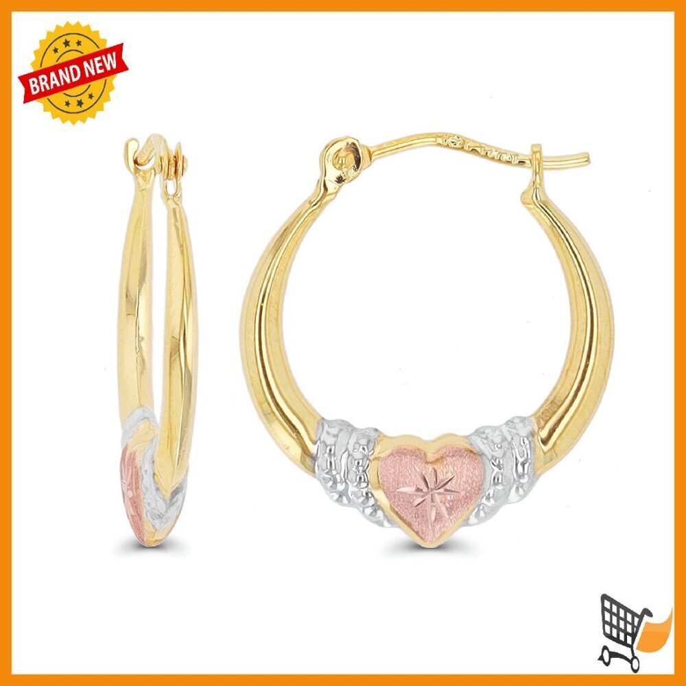 14K Gold Solid Hypoallergenic Heart Hoop Earrings - 0.85g